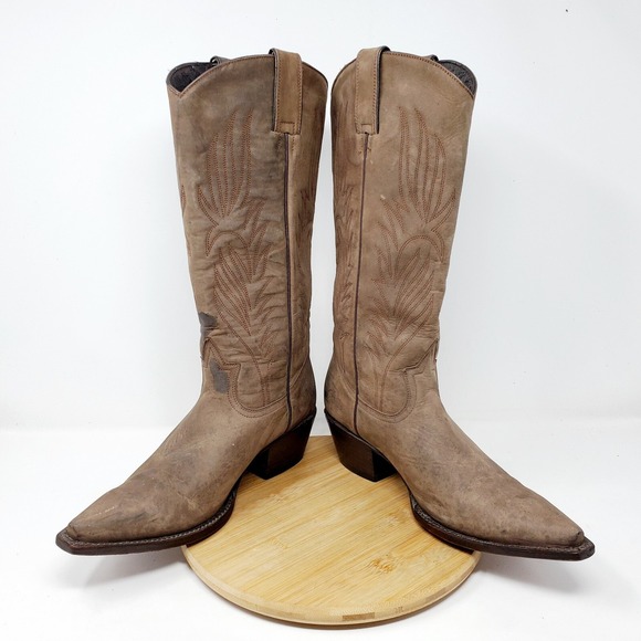 Steve Madden Lonestar Western Boots Womens 7.5 Brown Leather Cowboy Pointed Toe - Picture 6 of 15